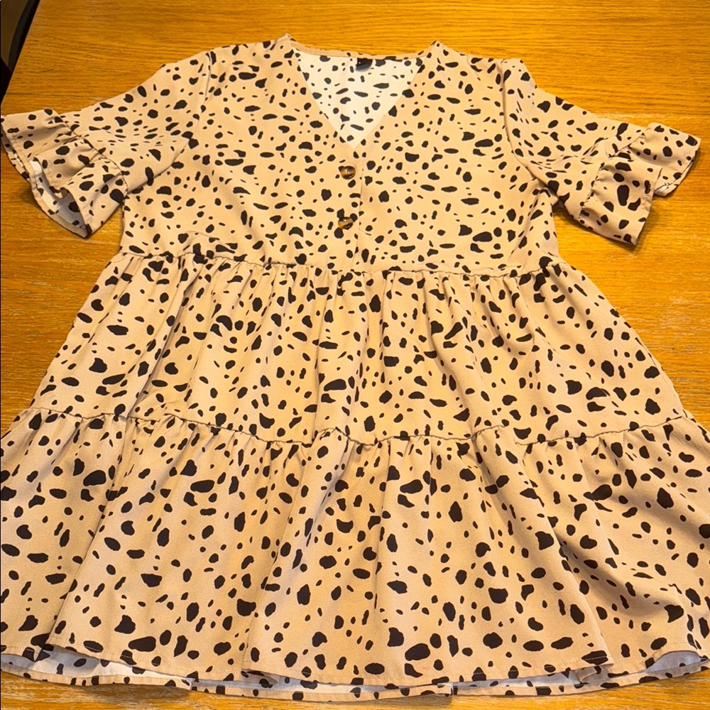 SHEIN Tan Flutter Sleeve Mini Dress